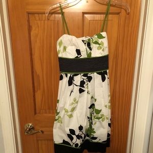 White, Green, and Black Summer Dress with Floral
